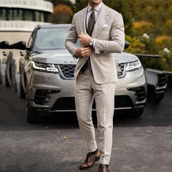 Fashion Beige Suits For Mens Formal Business Blazer Wedding Groom Tuxedo 2 Piece Set Jacket Pants Terno Masculino