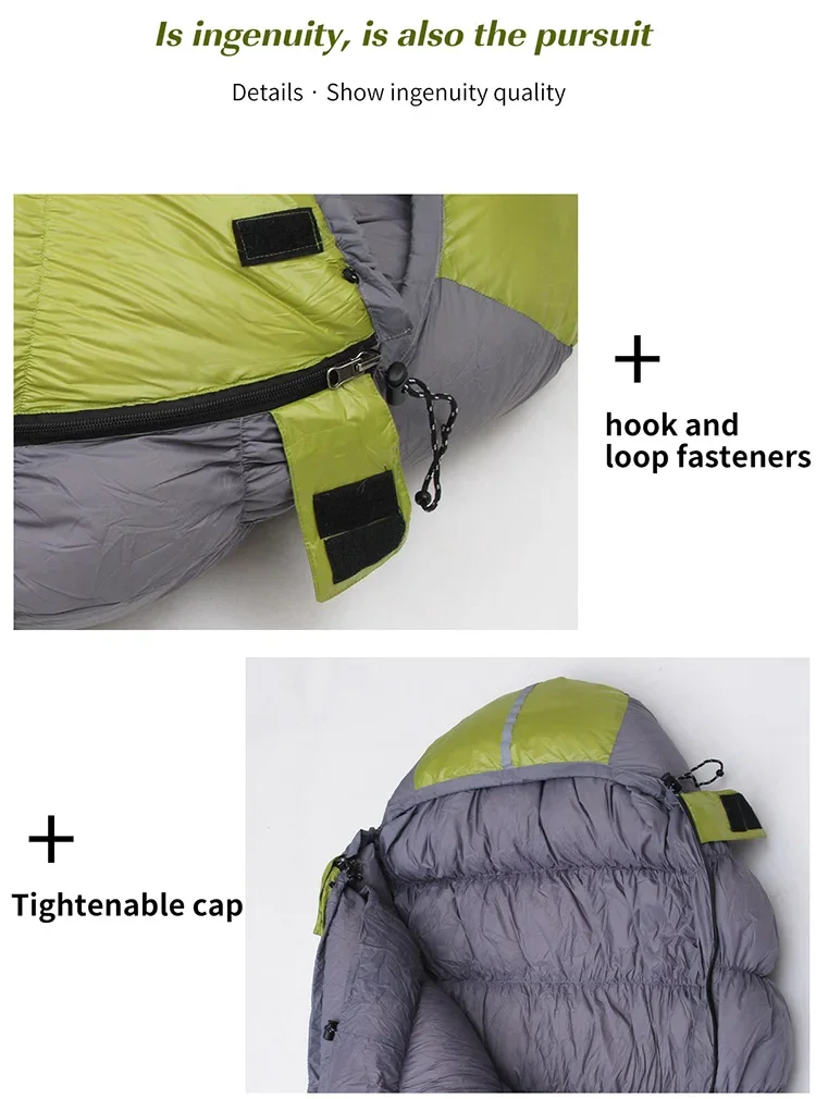 2024 800 Fill Goose Down Cold Weather Winter Outdoor Waterproof Camping Sleeping Bag