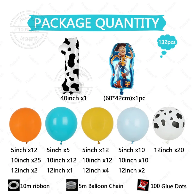 132 pçs ocidental cowboy toy story tema woody festa vaca balões com números de vaca 1-9 chá de bebê gênero revelar decoração de casamento