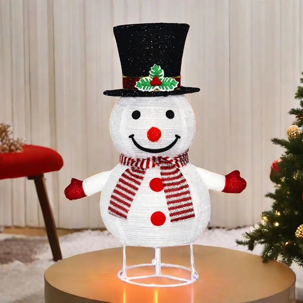 Waterproof Collapsible Snowman Lights Metal Frame Cartoon Xmas Ornament for Indoor/Outdoor Standing Creativity