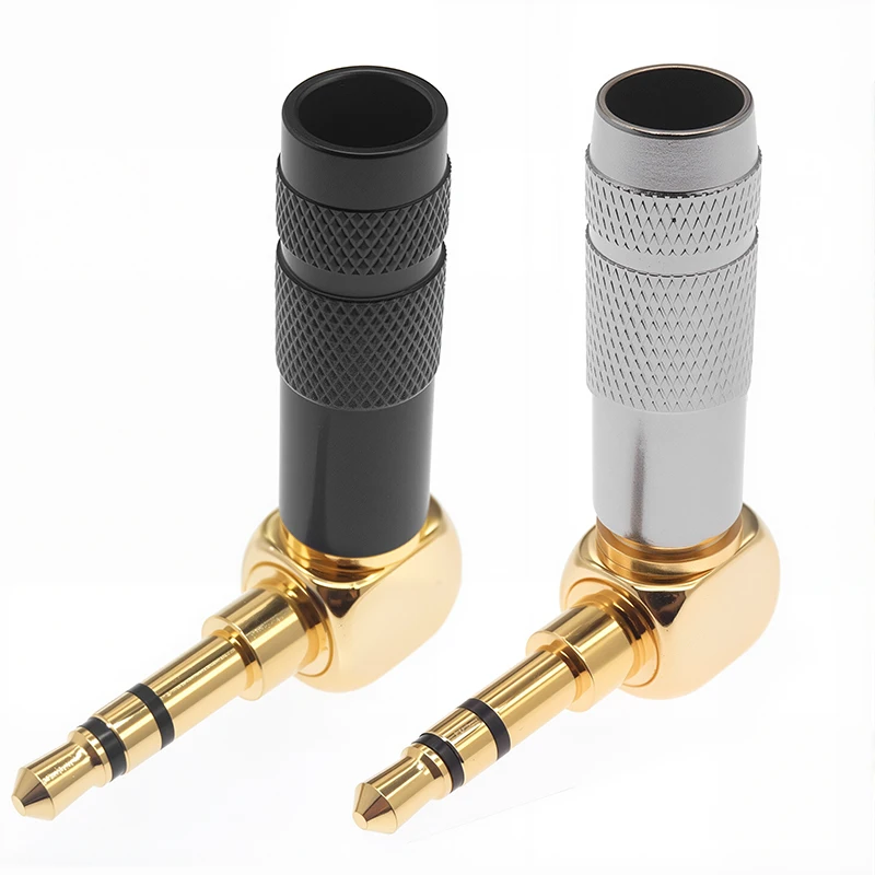 2Pcs Silvery/Black Gold-Plated 3.5mm Stereo Plug 90 Degree Right Angle Earphone Plug 3.5 Audio Adapter for DIY Repair Connector