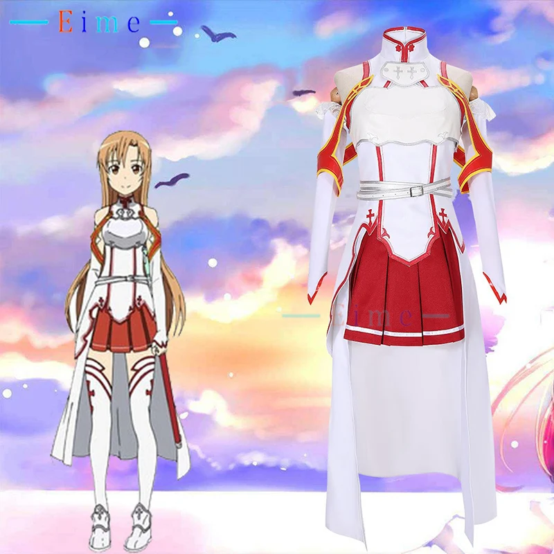 

Anime Yuuki Asuna Cosplay Costumes Women Red Fighter Dress Halloween Carnival Uniforms Party Suit Role Play Outfits Custom Made