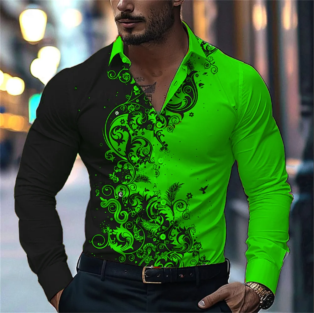 

Men's Gradient Splicing Printed Shirt, Business Casual Shirt, Long Sleeved Lapel Shirt, Fashionable Social Party, 9 col