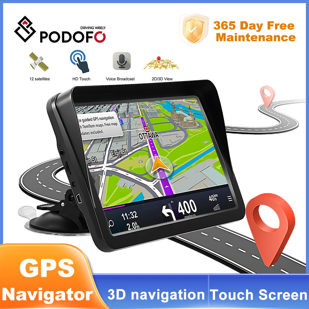 Podofo 9'' GPS Navigation for Car Truck HGV Accessories Tools HD Navigator Free Update Europe Map 8GB Portable GPS Navigator