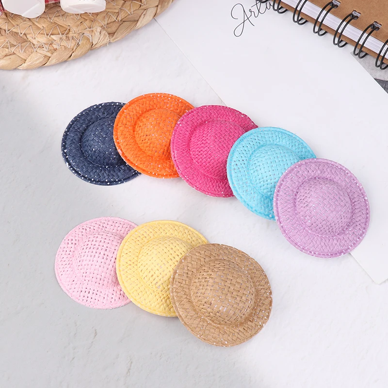 5Pcs Dollhouse Hand Weaved Straw Hat Doll Mini Colorful Hat Dollhouse Decoration Accessories For Kids Pretend Play Toys