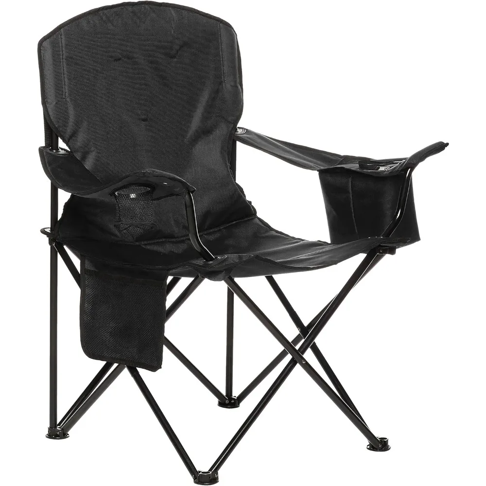 

Portable Camping Chair with 4-Can Cooler, Side Pocket, Cup Holder, and Carry Bag; Collapsible Chair for Camping, Tailgates