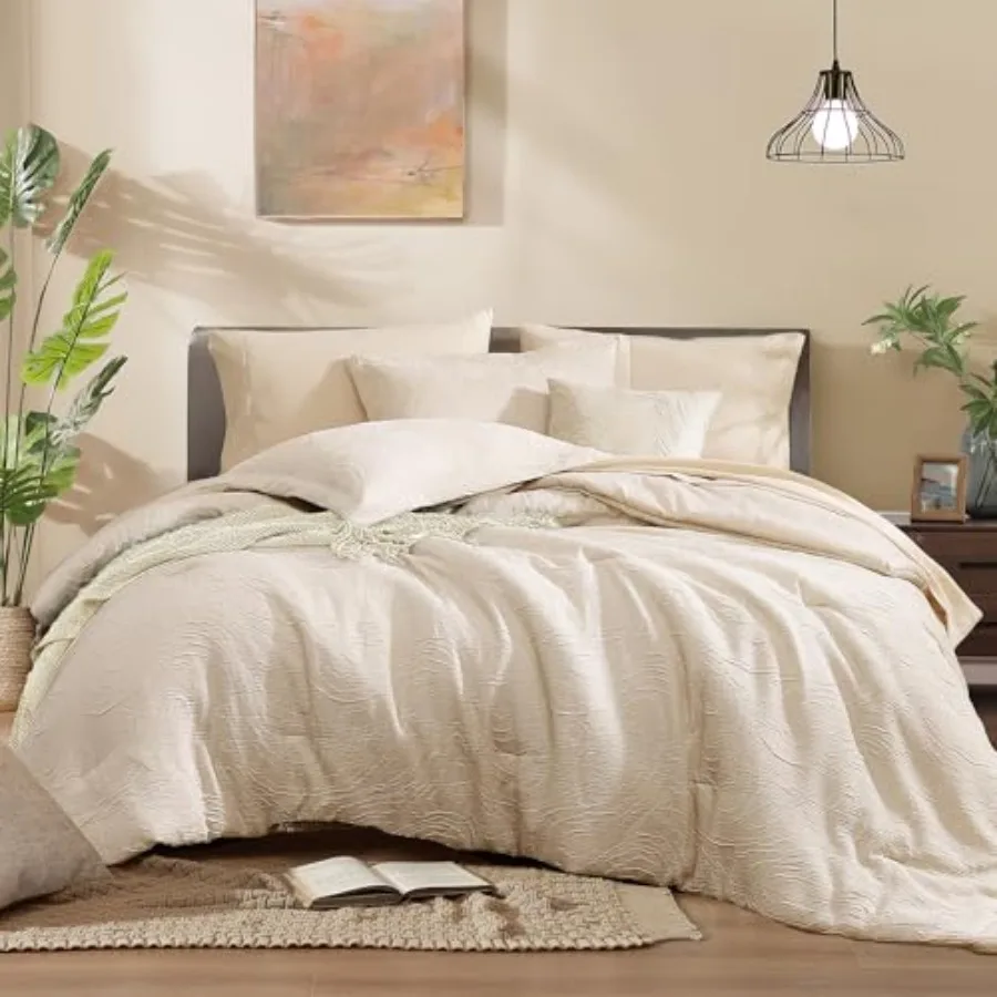 

Comforter Set - 7 Pieces Marble Pattern Bed in a Bag Bedding Sets with Comforter, Sheets, Pillowcases and Shams, Reversible Bed