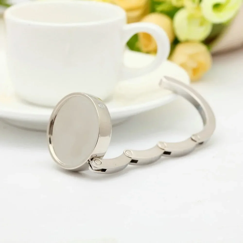 

Portable Folding Bag Hanger Handbag Hook Holder Table Hook Crystal Alloy Purse Bag Holder Circle Shape Bag Accessories