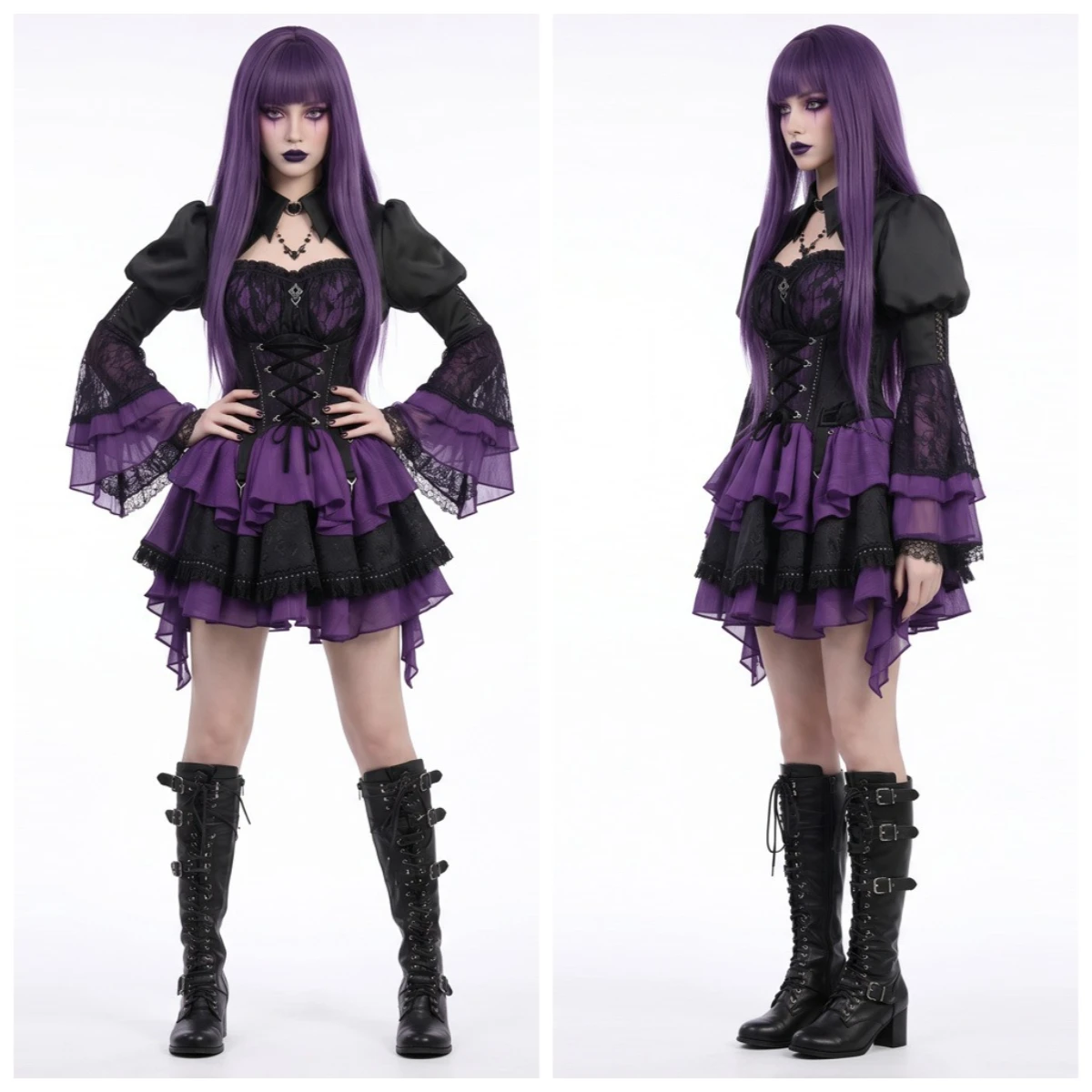 Elizabeth Cosplay Costumes Vampire Punk Gothic Short Skirt with Necklace Wig for Halloween Comic Con Roleplay Monster Dress