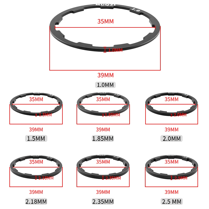 MUQZI MTB Road Bike Hub Washer 1mm 1.5mm 1.85mm 2mm 2.18mm 2.35mm 2.5mm Gasket For 7 8 9 10 11 12 Speed Cassette Flywheel Spacer