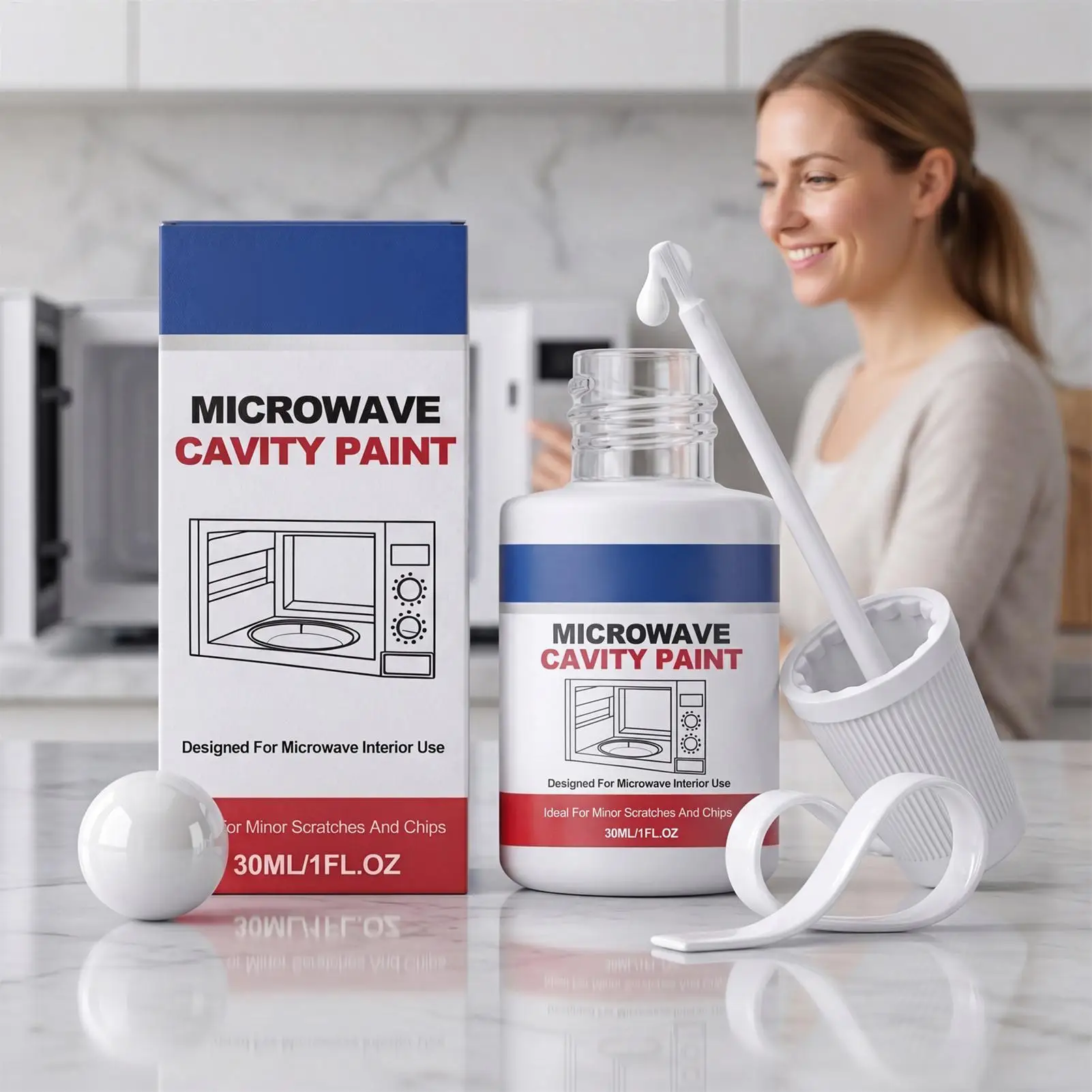 30ml Microwave Cavity Paint Touch Up, High Gloss Heat Resistant Appliance Repair Coating with Brush for Home Kitchen Dorm