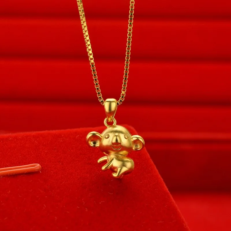 High Quality AU999 Gold Necklace Womens Little Mouse Zodiac Mickey Cartoon 24K Pure Gold Pendant Necklace Womens Jewelry