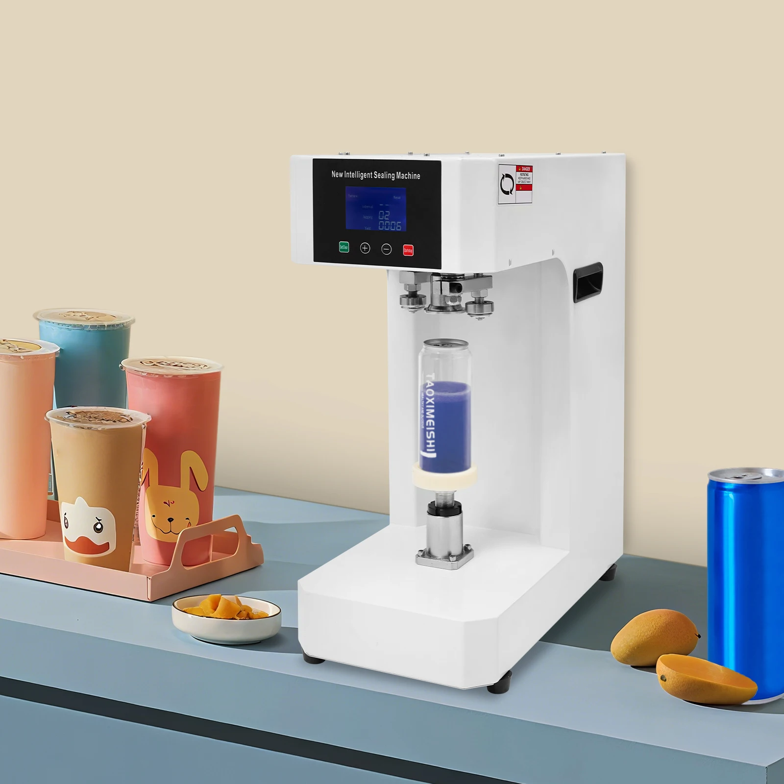 

370W White Commercial Can Sealer, Free Standing, Tabletop Automatic Can Sealer for Aluminum and Plastic for Ice Cream Shops