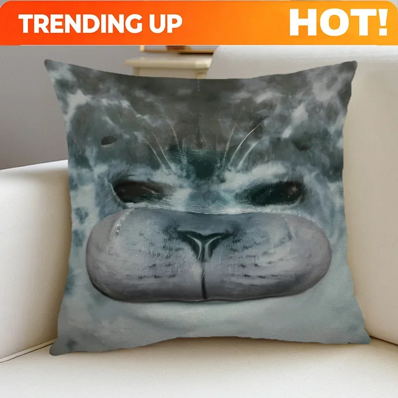 Custom 1pc Chubby Spotted Seal Print Decorative Square Pillowcase, 18x18 Inches, Double-Sided, Contemporary Style, Polyester
