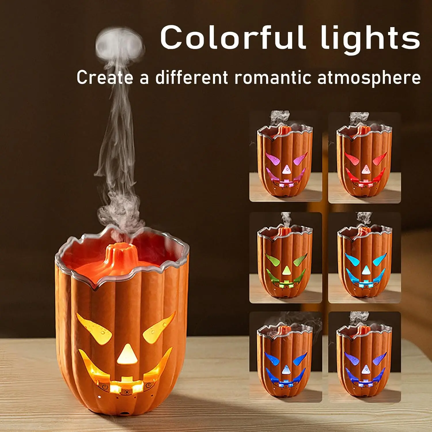 HONSUN Aromatherapy Essential Oil Diffuser, Indoor Room Humidifier with Remote Operation & Aromatherapy Function, 300ML Halloween Pumpkin Cool Mist Diffuser, Jellyfish Mode, 7-Color LED, 2/4/8H Timer, Type-C, Bedroom Office Halloween Decor Gift