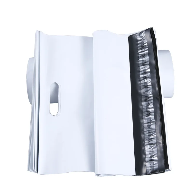 50Pcs Poly Mailing Bag with Handle Customize LOGO White Clothing Ecommerce Shipping Tote Bags Portable Envelope Courier Pouch