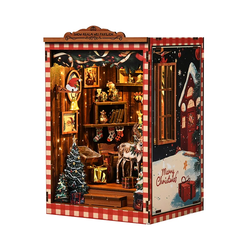 Diy 3d quebra-cabeças livro de madeira nook casa de bonecas modelo casa de boneca em miniatura com kit de móveis montar brinquedos para o miúdo presente de aniversário de natal
