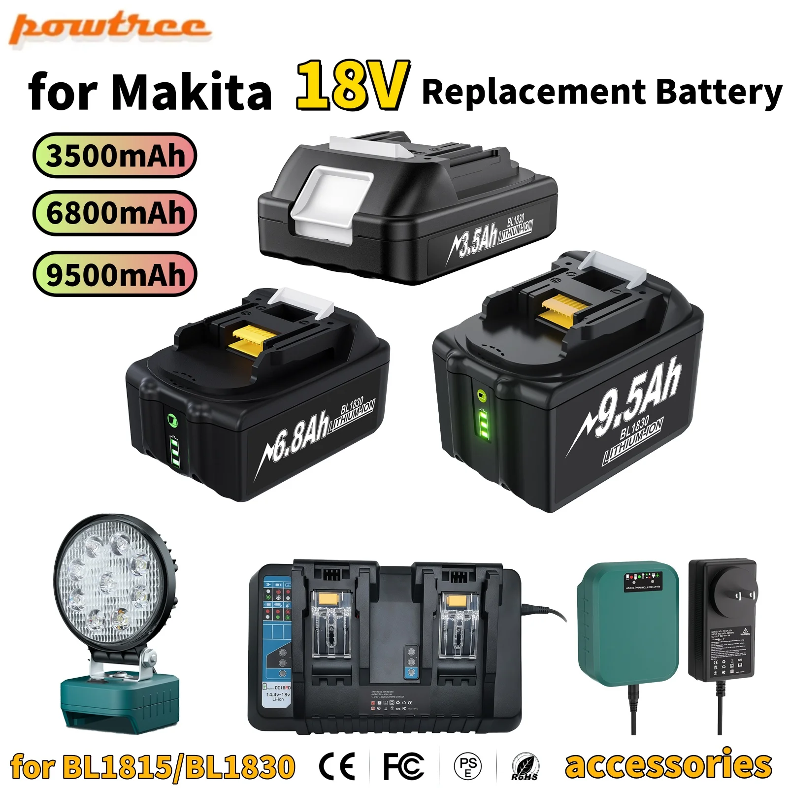 For Makita 18v Battery BL1830 BL1815 BL1860 BL1850 BL1840 screwdriver battery & charger 18v Replacement Power Tool Batteries.