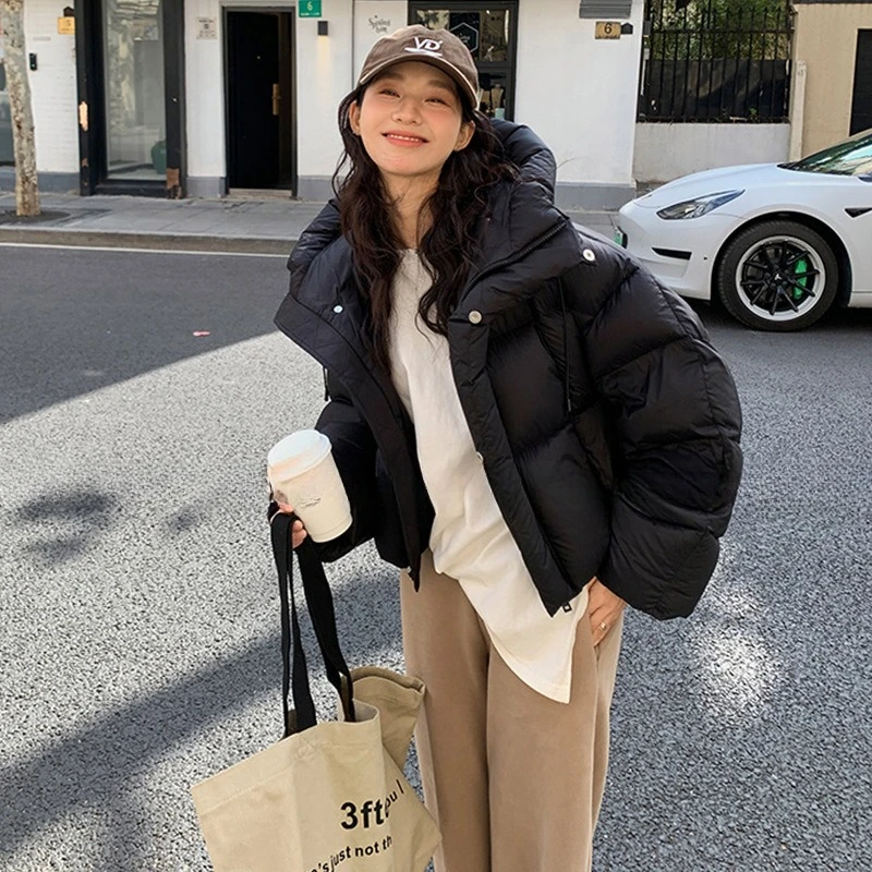 Bladerdeeg korte donskatoenen jas voor dames Winter 2025, nieuwe koffiekleur Kendall Jenner, hoogwaardige verdikte pufferjas