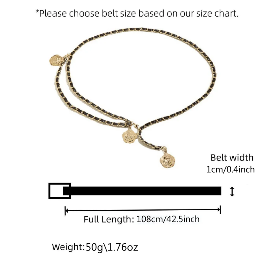 High Quality Metal Waist Chain Belts For Women Round Flower Pendant Chain Strap Rope Female Fine Waistband Dress Shirt Decoratio