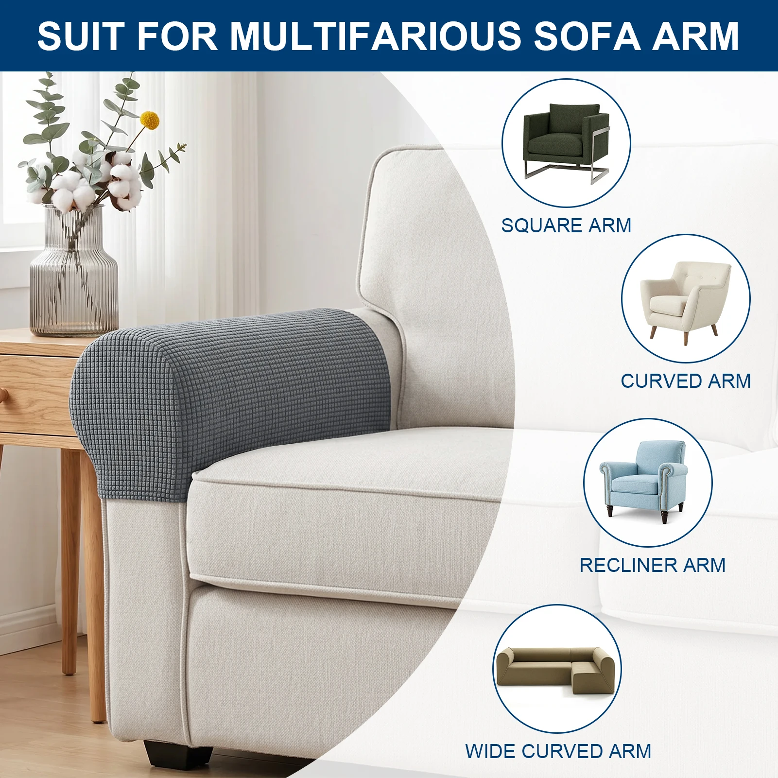 2Pcs Armchair Covers Protectors Slipcover Sofa Arm Covers Anti-Slip Thickened Arm Rest Covers for Sofa Couches Chair Arm Covers