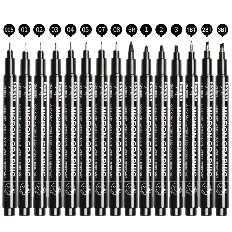 

6/9/12/15pcs Waterproof Calligraphy Hook Line Pen Fade Proof Micron Pen Tip Fine Liner lettering Art Marker Pen Sketch Supplies