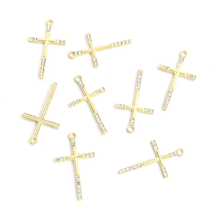 10pcs Fashion Cross Crystals Metal Charms Jesus Crucifix Rhinestones Alloy Pendants for DIY Religion Gothic Punk Jewellry Making