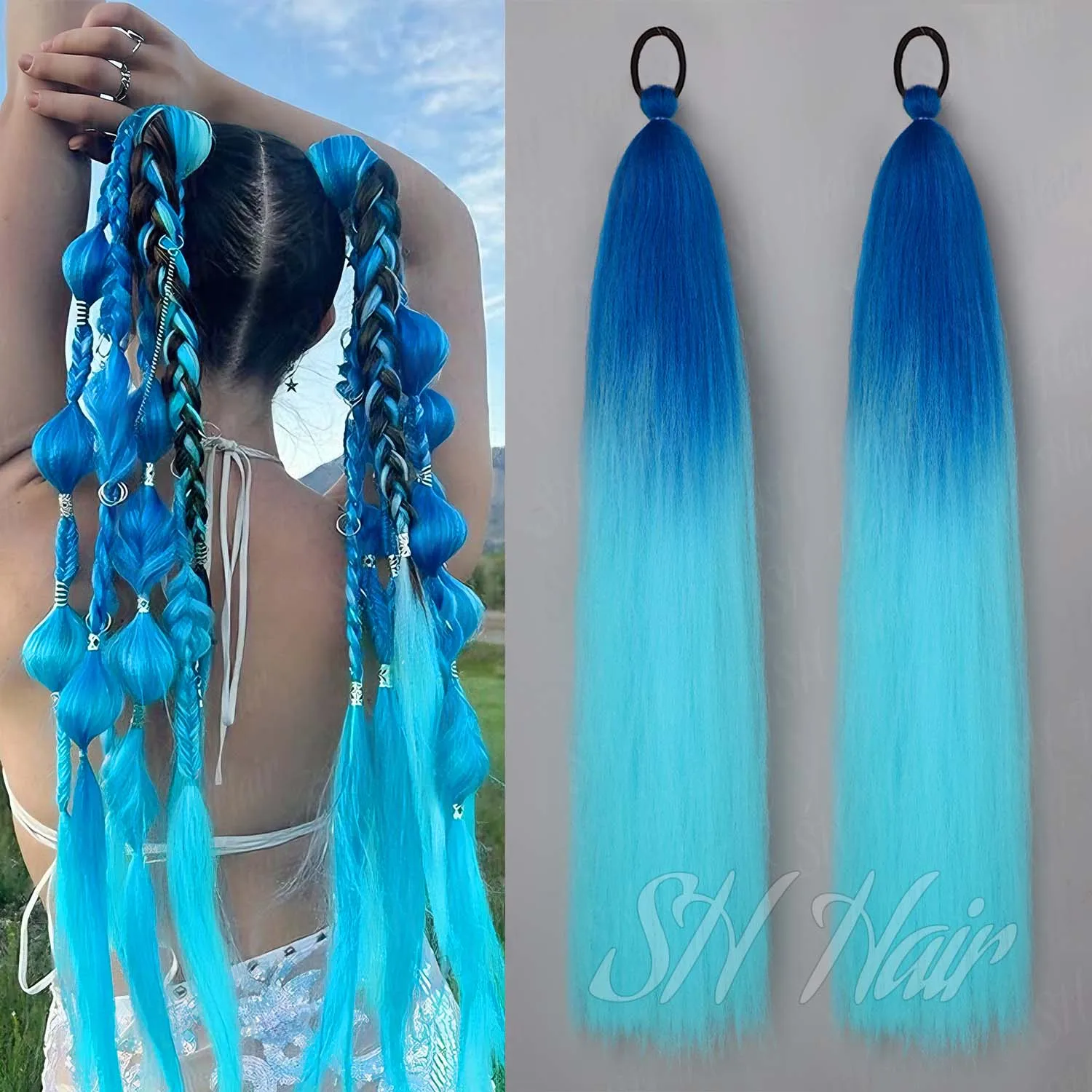 

Synthetic 2pcs 26" Long Straight Ponytail Colorful DIY Braided Ponytail Party Favors Gifts Accessories for Kids Children Woman