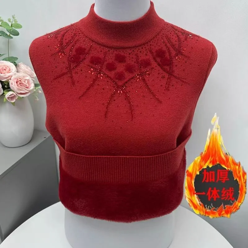 

Женский однотонный гладильный пуловер с бриллиантами, бархатный утолщенный свитер, базовая рубашка, модный топ