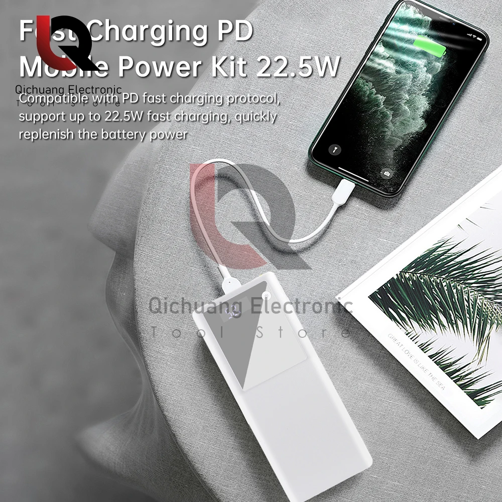 6 x 26650 DIY Power Bank for Shell No Welding Quick Charging Outside Cover for CASE DIY Power Bank for shell Kit Accessory 22.5W