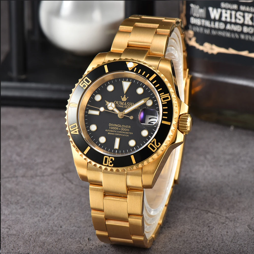 Golden 40mm Men Watch Retrofit Customized Dial Men\'s Luxury Automatic Machinery NH35 Movement Stainless Steel Waterproof Watch