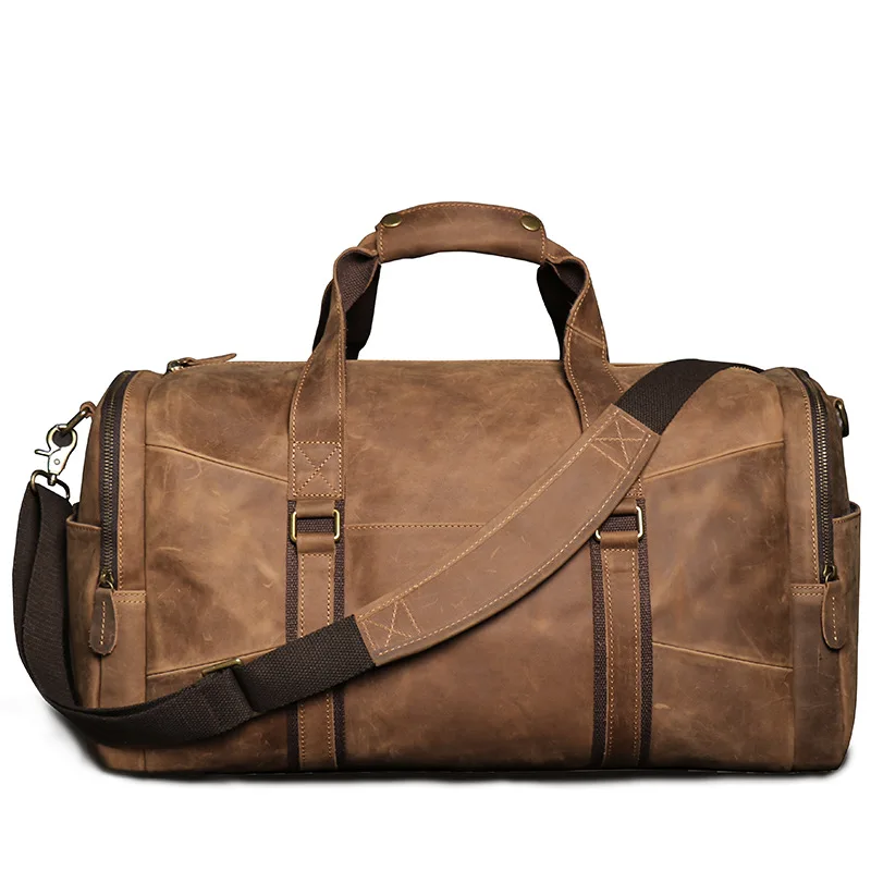 High Quality A4 Large Big Vintage Brown Coffee Top Grain Genuine Leather Business Trip Men Travel Bag Cowhide gym Duffle M1219