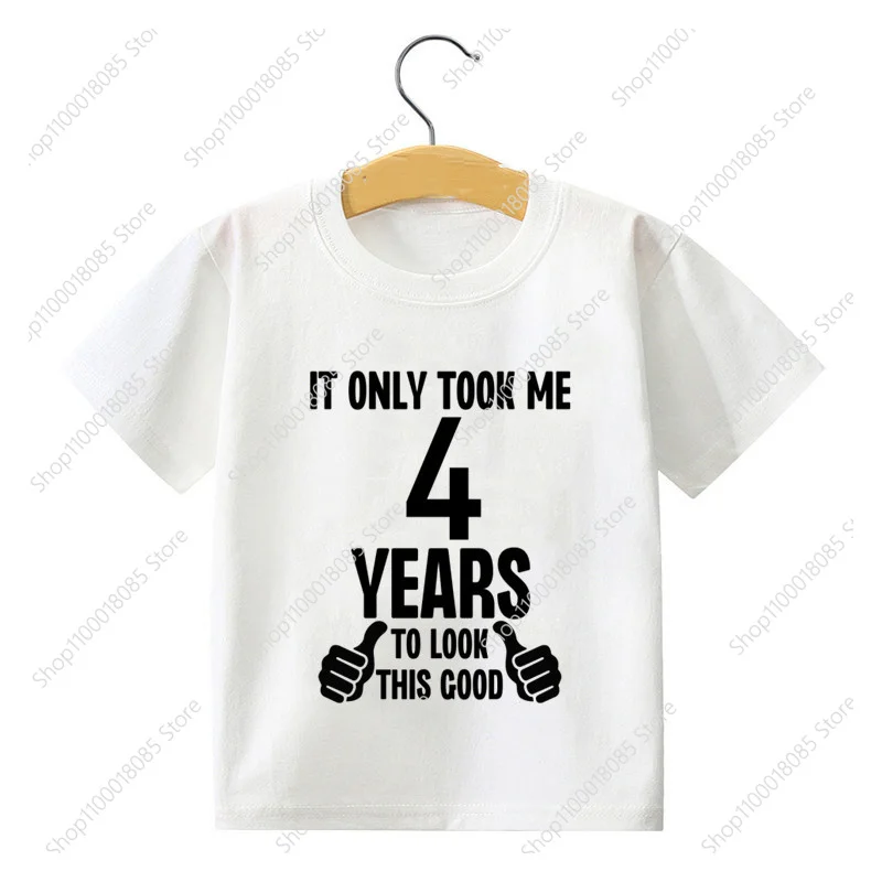 Kids me levou olhar boa camiseta de aniversário impressa, top de vestido para meninos e meninas, camisa de manga curta de festa, 1 a 10