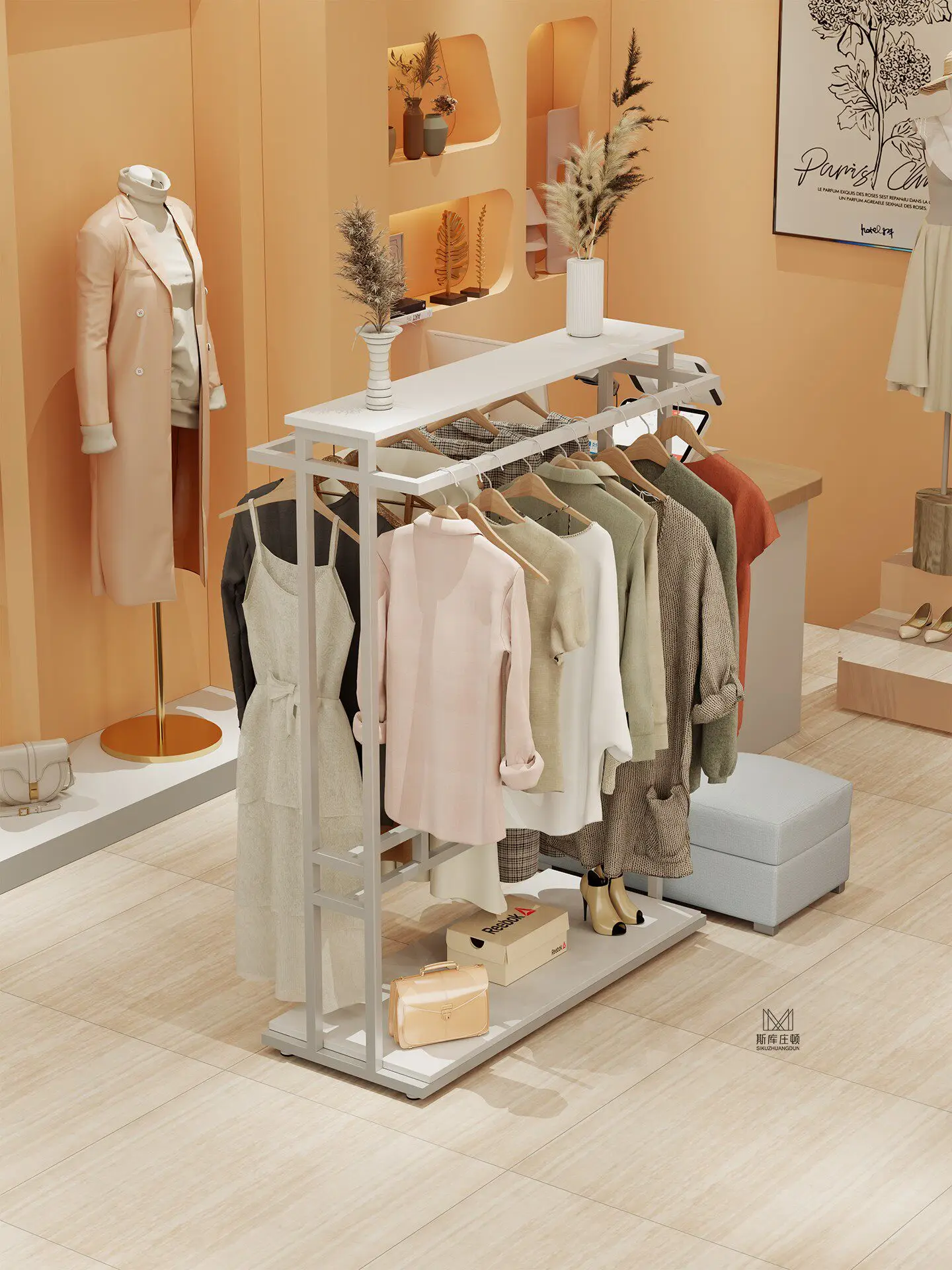 

Clothing Store Shelves Women's Clothing Double-row Display Racks Props Pajamas Display Racks Water Table Side Hang