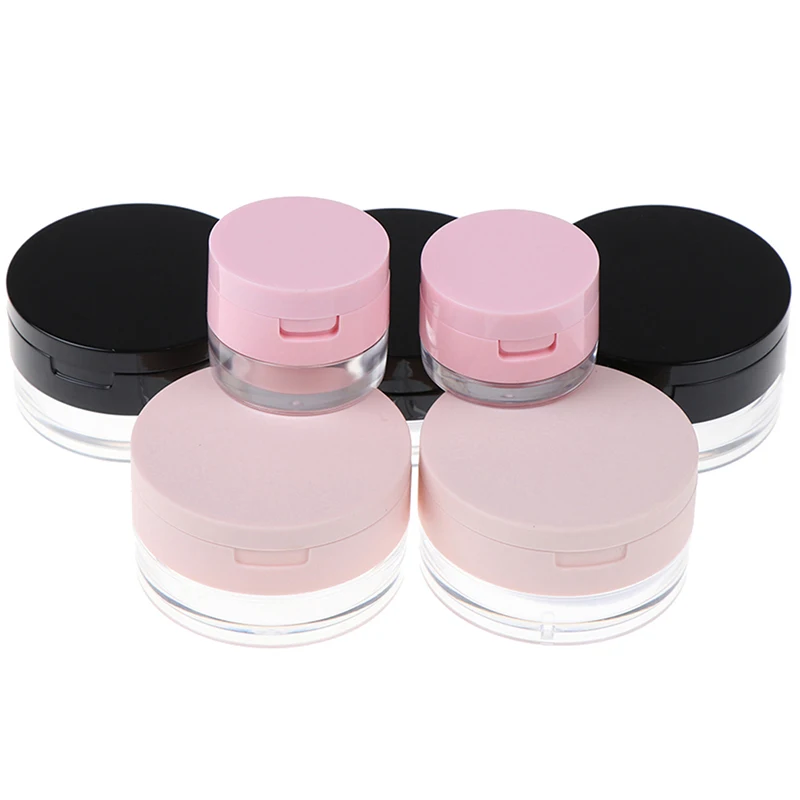 Portable Plastic Powder Box Empty Loose Powder Pot With Sieve Mirror Cosmetic Sifter Loose Jar Travel Makeup Container