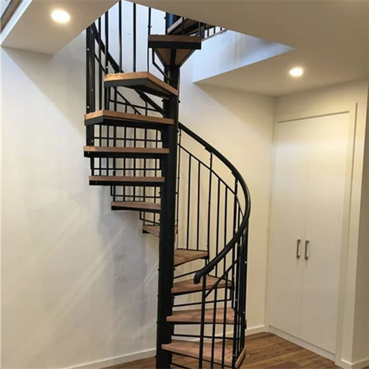 Modern Indoor Use Central Round Stringer Wood Stairs Treads with Glass Railing Attic Spiral Staircase