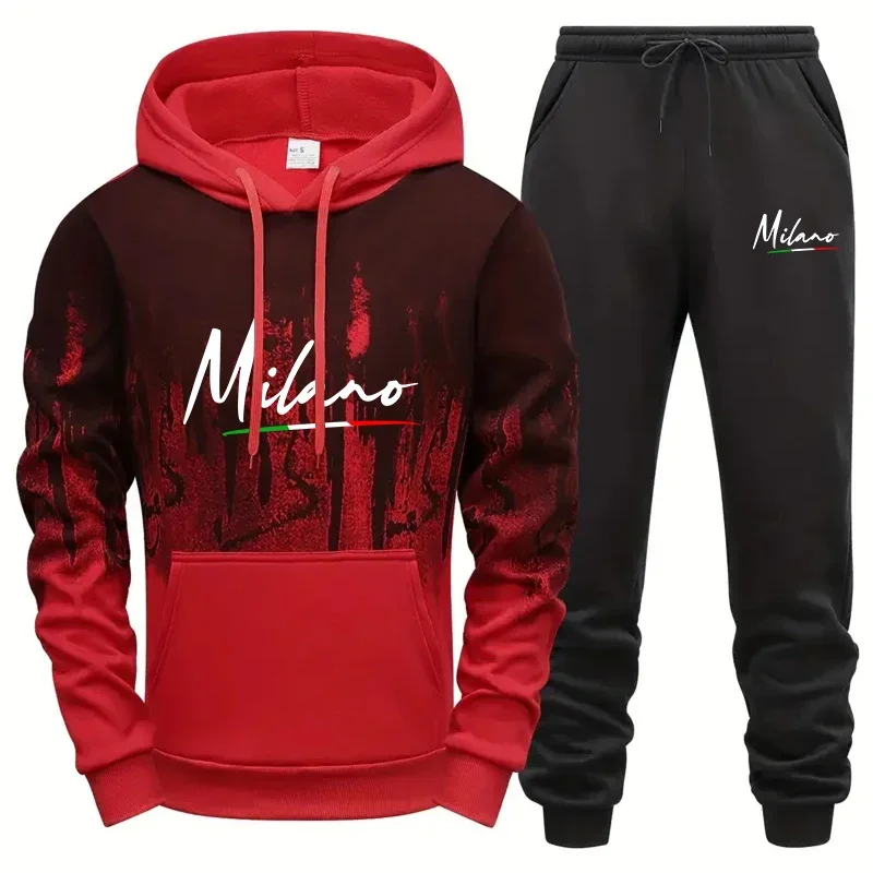 Mens Tracksuit Print Splash-ink Sweatshirt Sweatpants 2 Pcs Sets Outdoors Sports Jogging Mens Clothing Casual Hoodies Sportswear