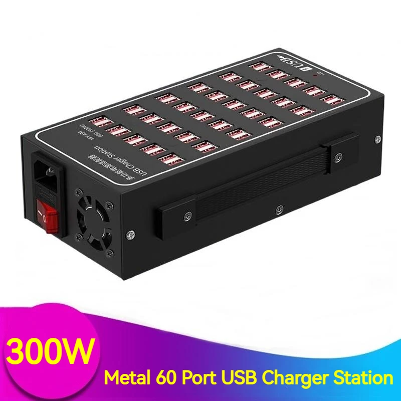 300W Universal Metal Multi USB Charger Station 60 Ports Portable USB Fast Charging Carregador For Iphone 14 13 Samsung S23U S22