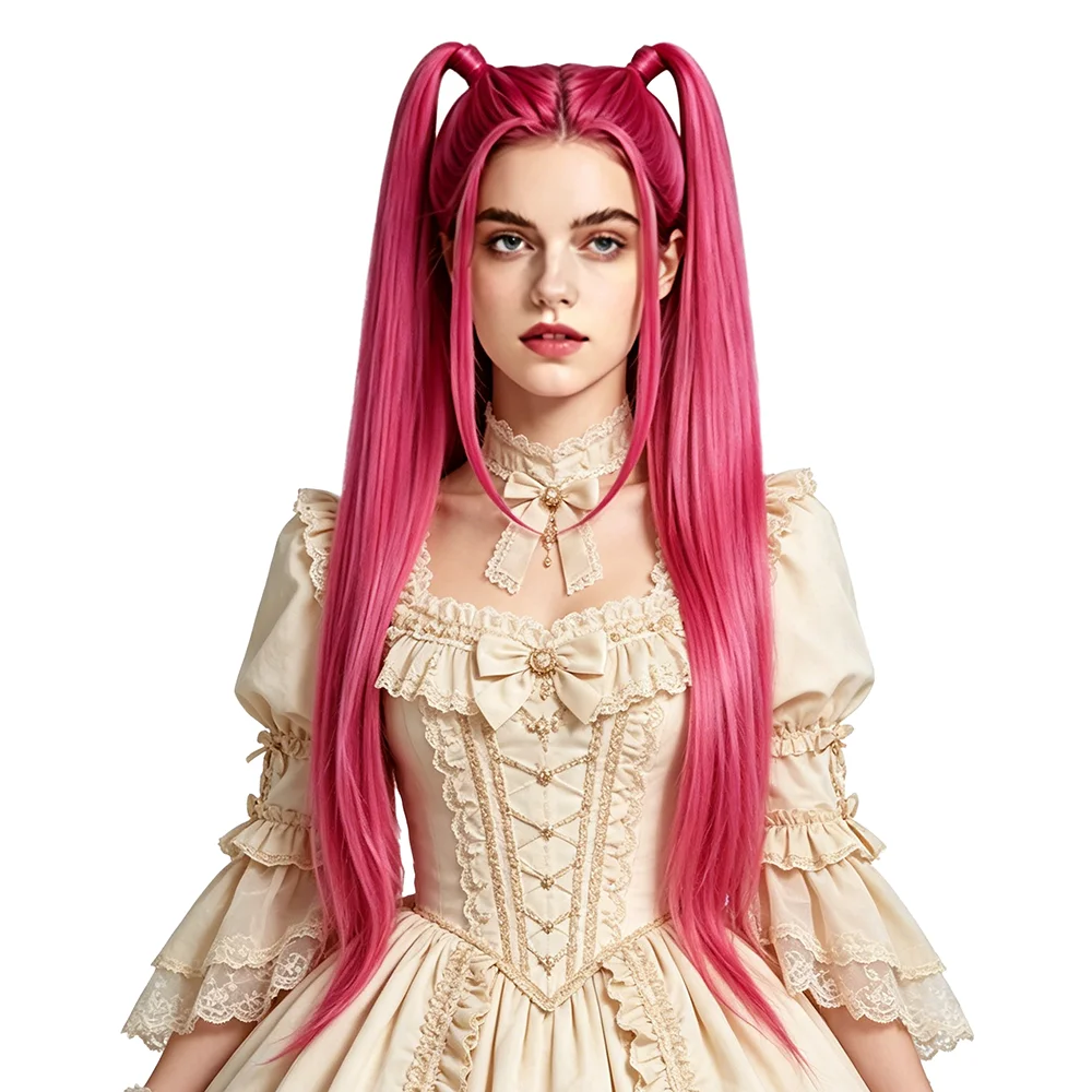 39 Inch Long Rose Red Double Ponytail Cosplay Wig Heat Resistant Synthetic Wig Glueless For Anime Comic Con Halloween Carnival
