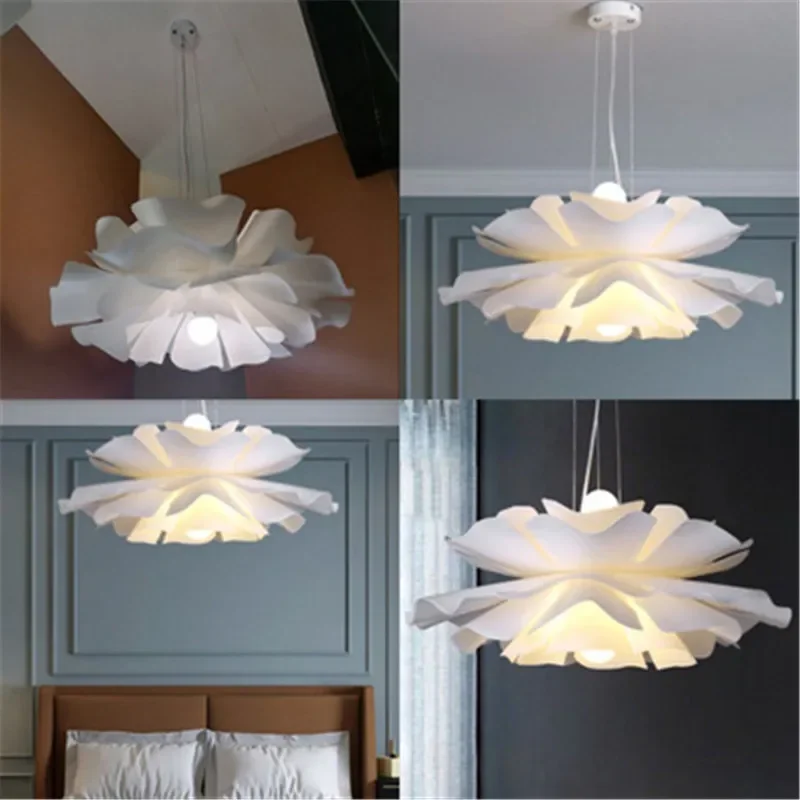 Modern White Acrylic Flower Lampshade Pendant Chandelier for Bedroom Living Dining Table LED Lighting Lustre House Hanging Decor