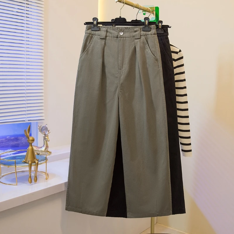 

Autumn Simple High Waist Women Casual Trousers Loose Pockets Solid Color Versatile Vintage Fashion Office Lady Wide Leg Pants