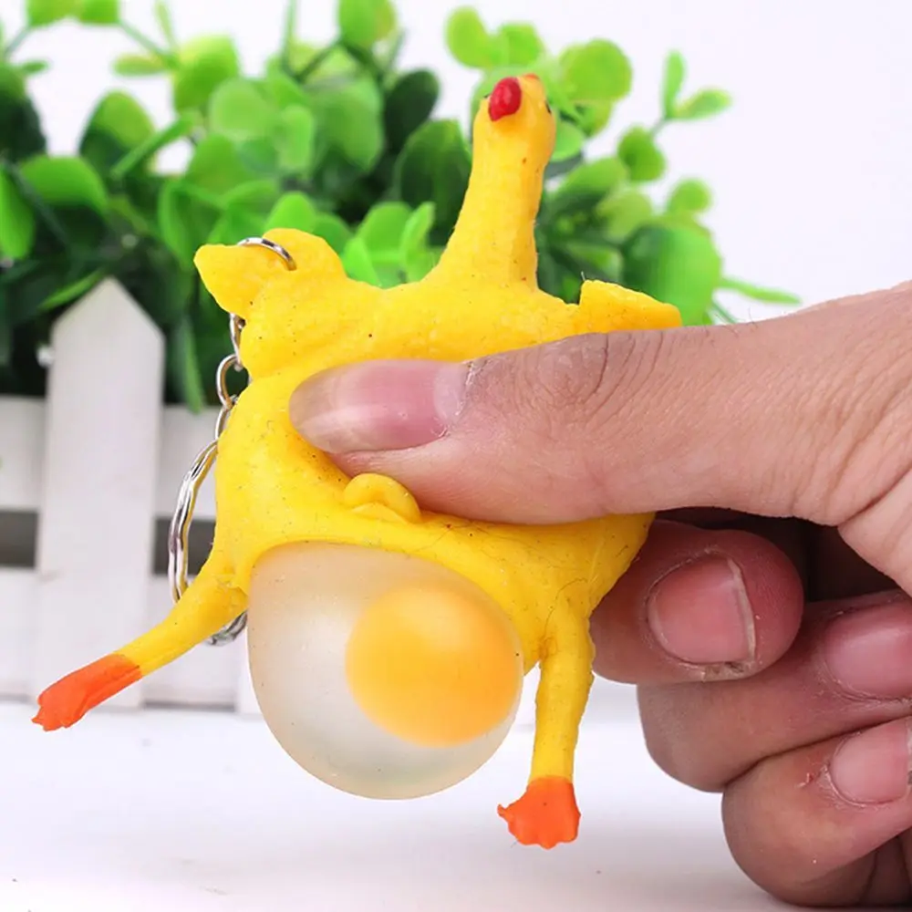 Crowded Yellow Squeeze Spoof Novelty Gadgets Pranks Halloween Gift Keychain Chickens Lay Eggs Funny Vent Toys