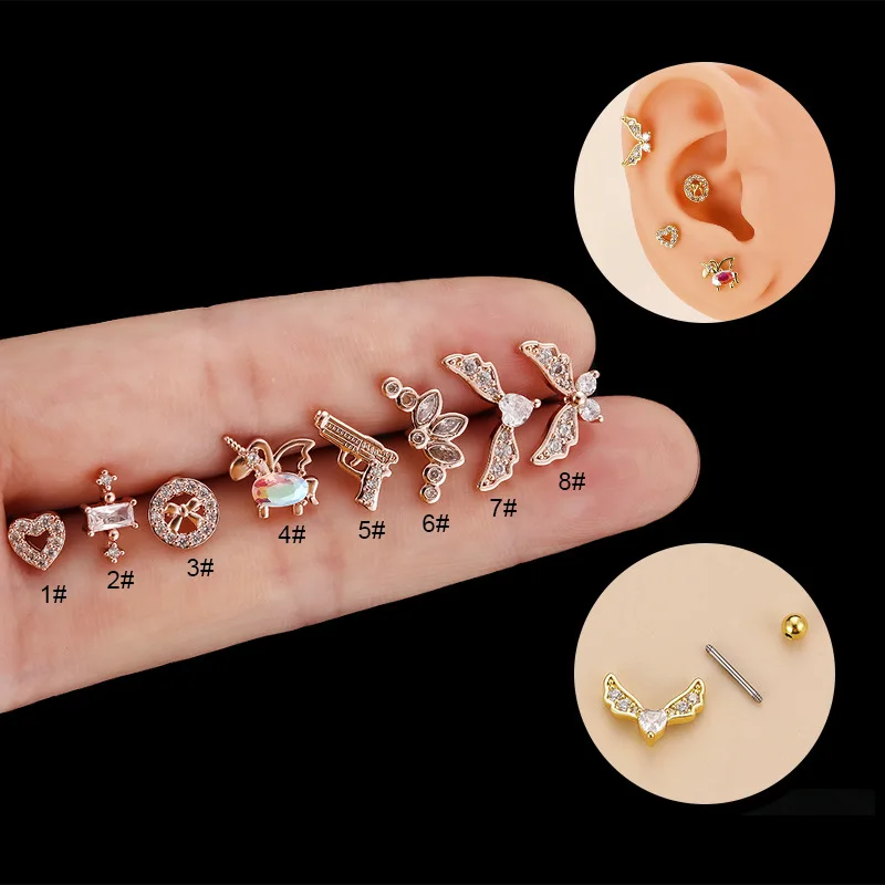 1pc 20G petit coeur aile Piercing boucles d'oreilles pour femmes bijoux mignon filles oreille manchette en acier inoxydable boucle d'oreille pour les adolescents
