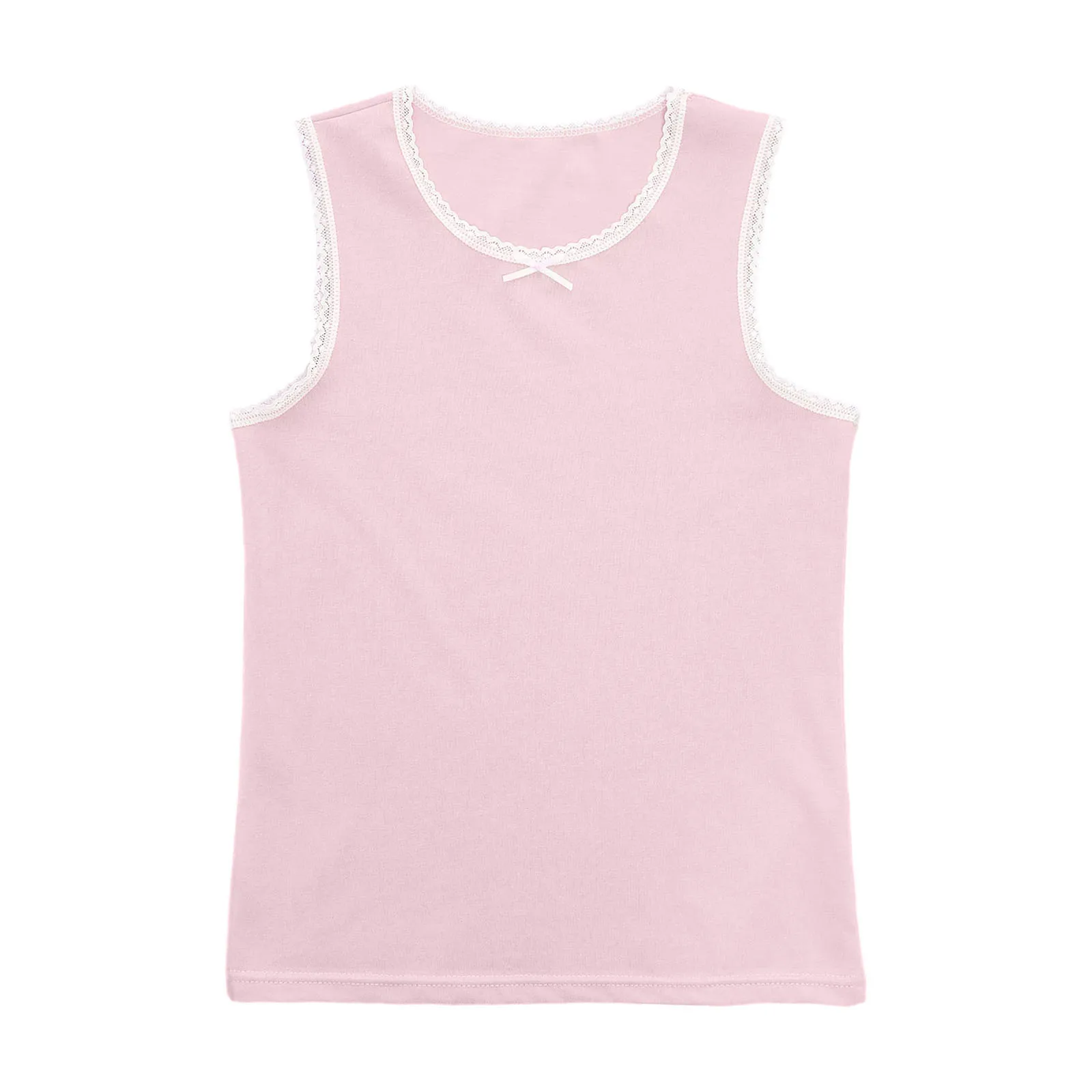 

Kids Girls Casual Sleeveless T Shirt Cute Bowknot Lace Trim Tank Top Skin-Friendly Cotton Home Wear Vest Tank Tops Daily Wear