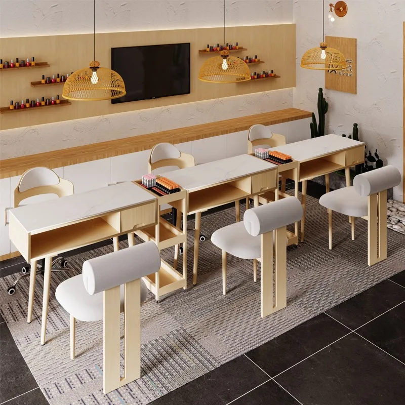 Internet celebrity solid wood manicure table and chair set multifunctional double manicure table with vacuum cleaner economical