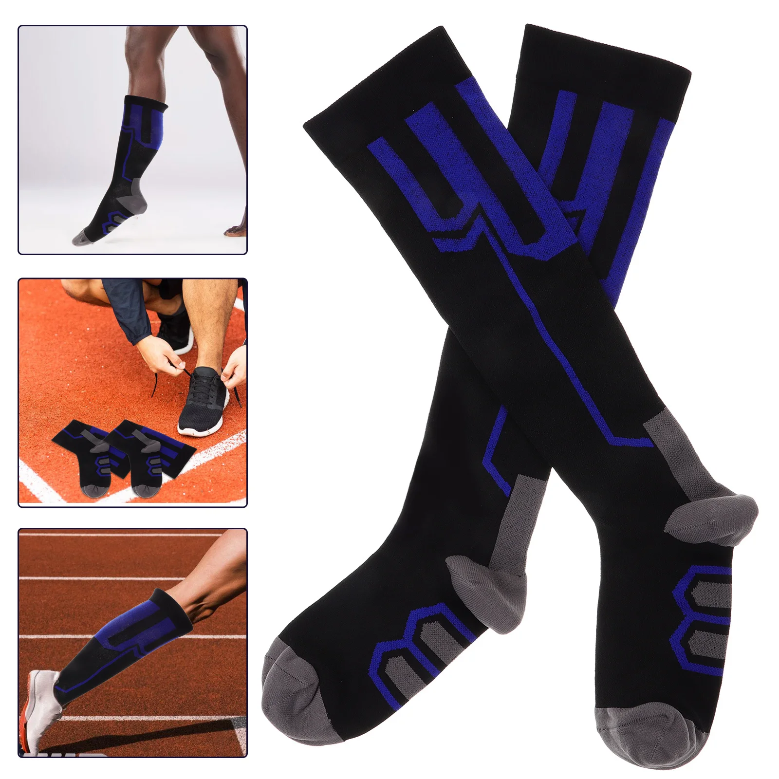

1Pair Athletic Compression Socks High Elastic Knee High Calf Protection Sports Stretch Socks for Running Cycling Hiking