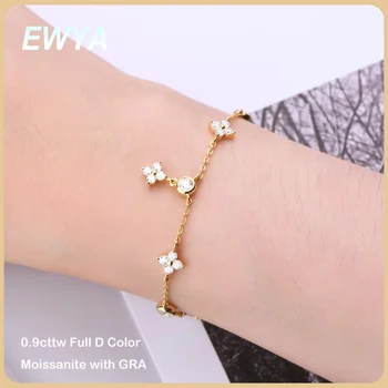 EWYA 4-Leaf Clover GRA certified 0.9cttw D color Moissanite diamond bracelet for women 925 silver link bracelets fine jewelry