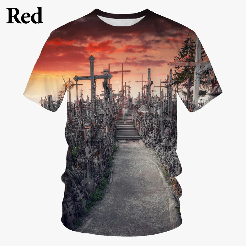 Men's New Casual 3d Jesus Cross T Shirt Summer Christian Personalized Short Sleeve T Shirt Tops