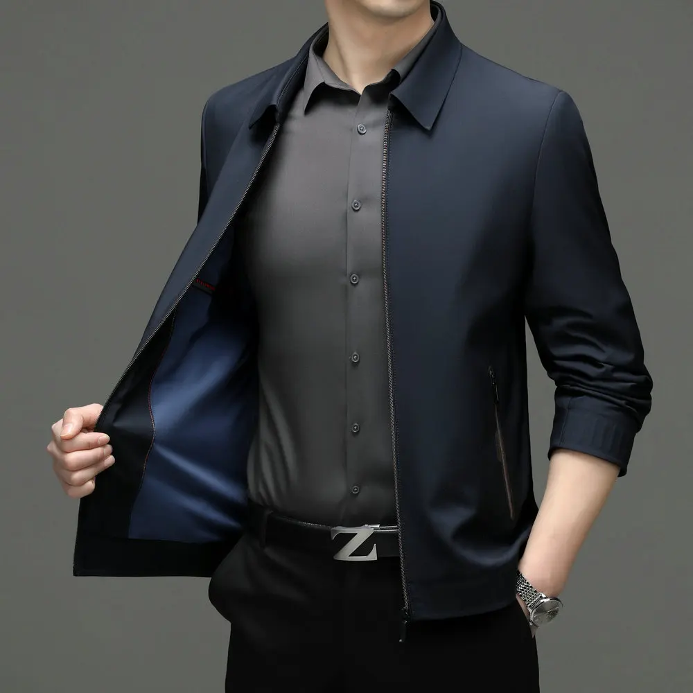Official Casual Zippered Blazer Men Slim-Fit Executive Blazer Jacket -Lightweight Polyester for Spring/Summer Essential Attire