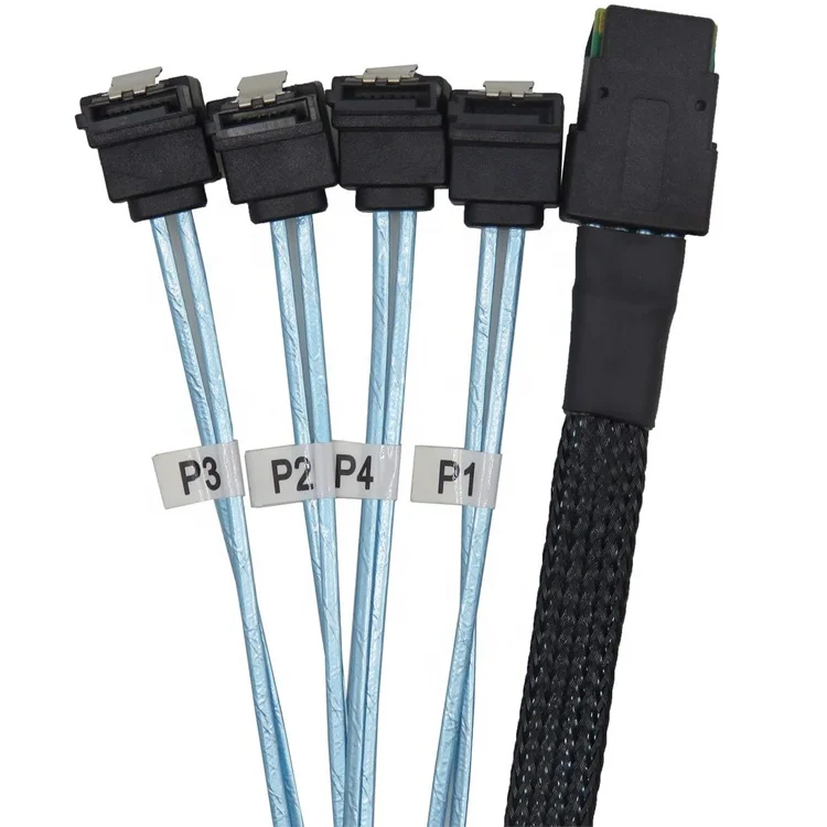 Mini SAS 36PIN interno (SFF8087) a 4 * SATA 7PIN con pestillo Cables de ruptura de ángulo recto